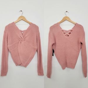 *3/$25 NWT No Boundaries Pink Wear Two Ways Sweater Twist Front Laced Back